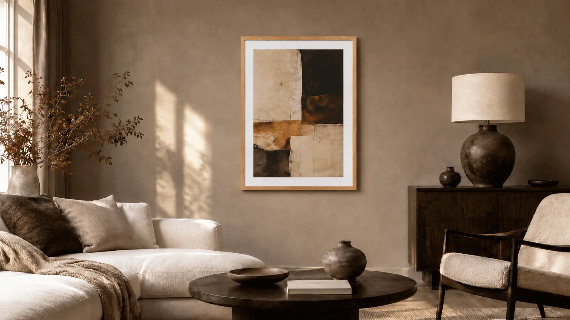 Fotolijst Nora van natuurhout voor een muur in aardtinten