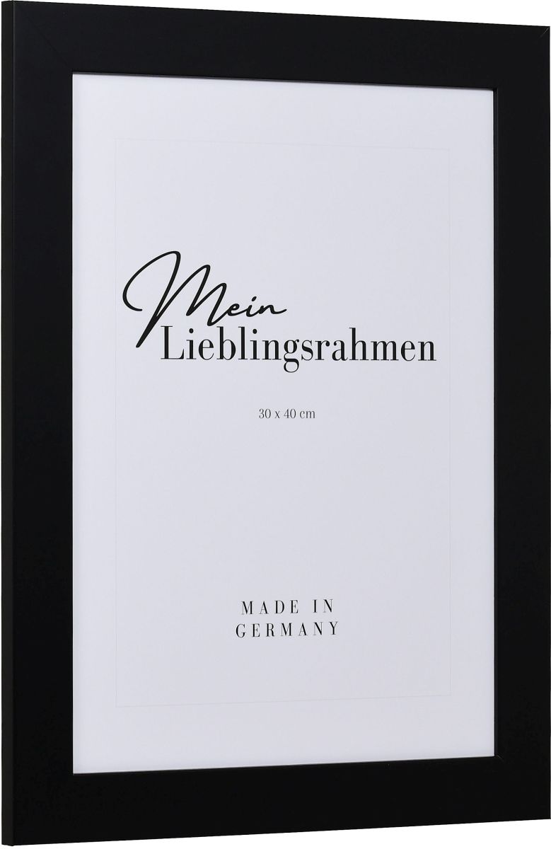 Seitenansicht eines breiten, schwarzen Bilderrahmens mit glatter OberflÃ¤che