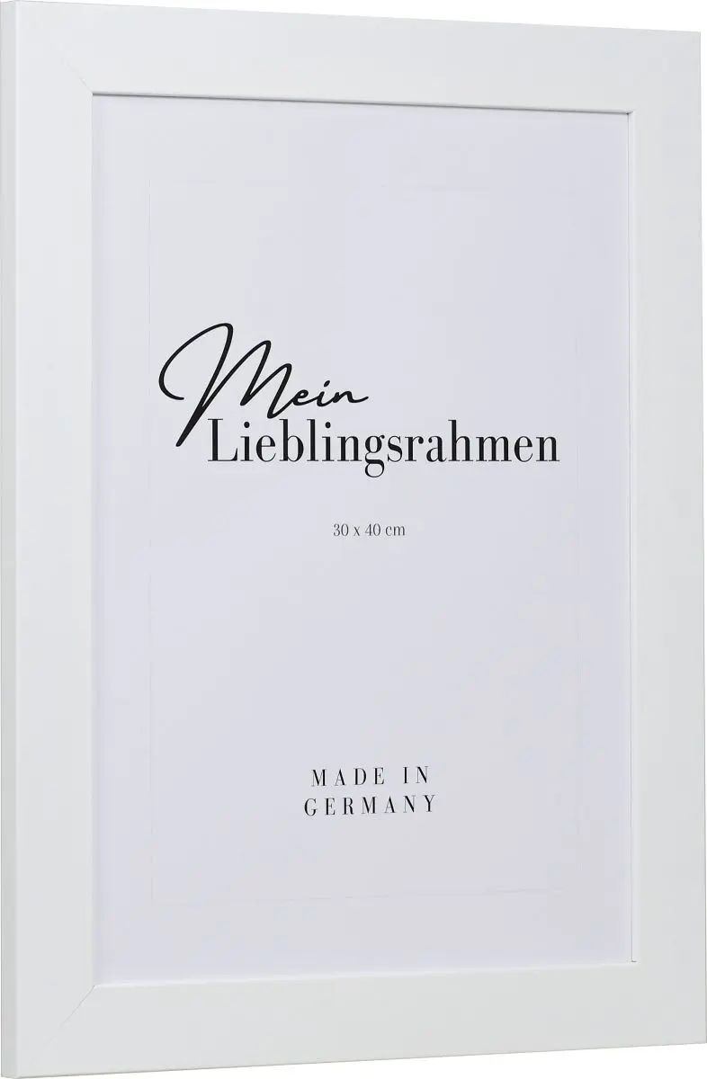 Seitenansicht eines breiten, weissen Bilderrahmens mit glatter OberflÃ¤che