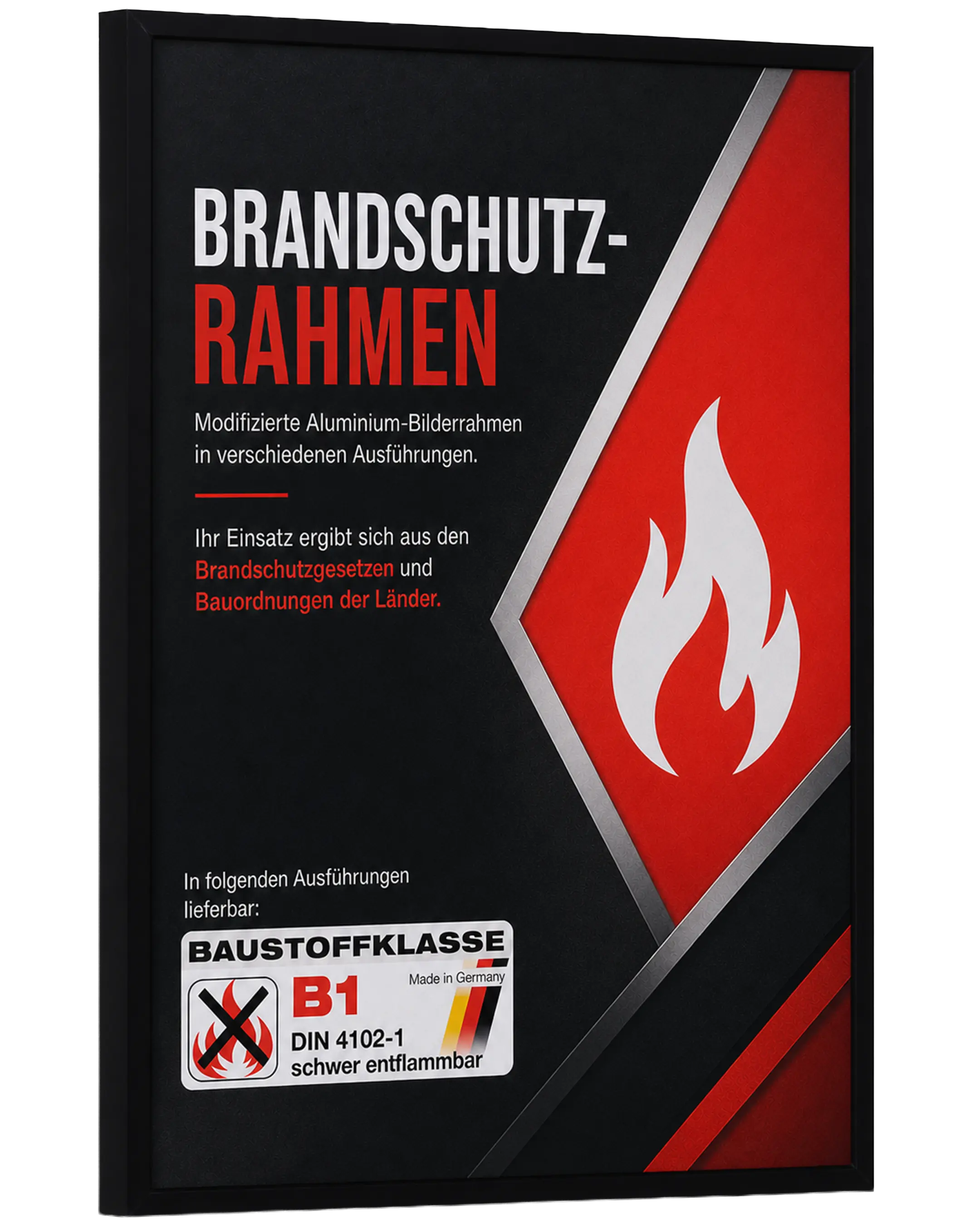 Aluminium fotolijst Mika brandvertragend certificaat B1 zwart – zijaanzicht