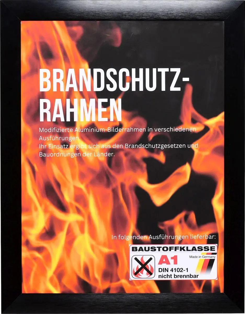 Frontansicht eines schwarzen Brandschutzrahmens aus lÃ¤ngs gebÃ¼rstetem, rostfreien Aluminium