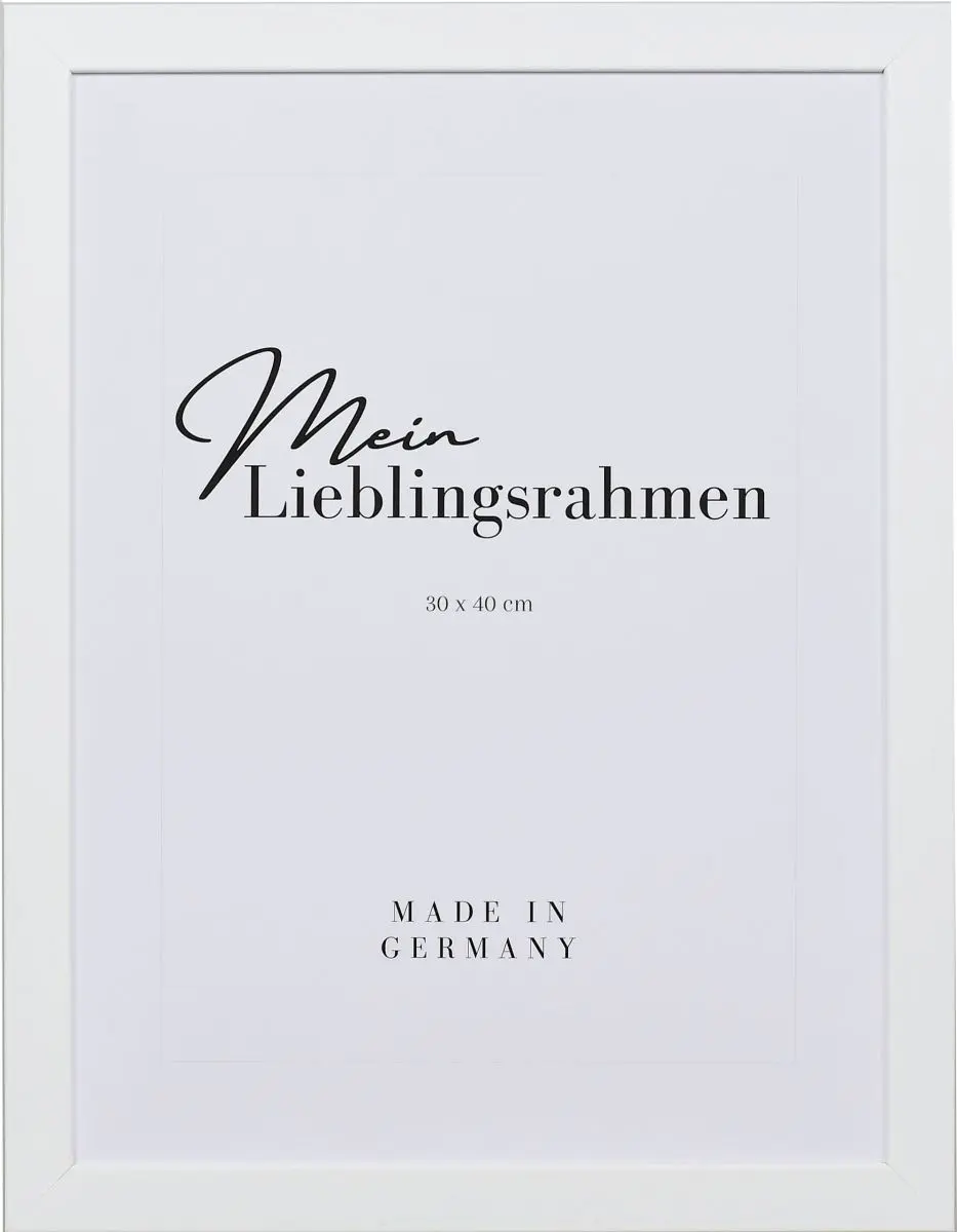 Frontansicht eines weissen Bilderrahmens mit sichtbarer Holzstruktur, glatter OberflÃ¤che und kantigem, schlichtem Profil