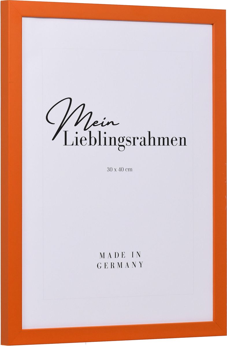 Seitenansicht eines orangenen Bilderrahmens mit geschlossener, glatter OberflÃ¤che und wÃ¼rfelfÃ¶rmigem Profil