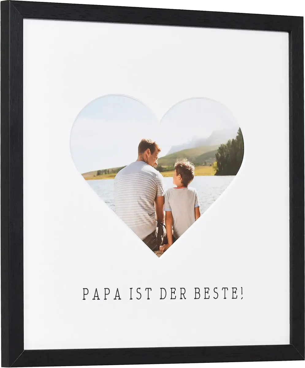 seitliche Ansicht eines Bilderrahmens mit Herzausschnitt fÃ¼r Papa in der Farbe Schwarz