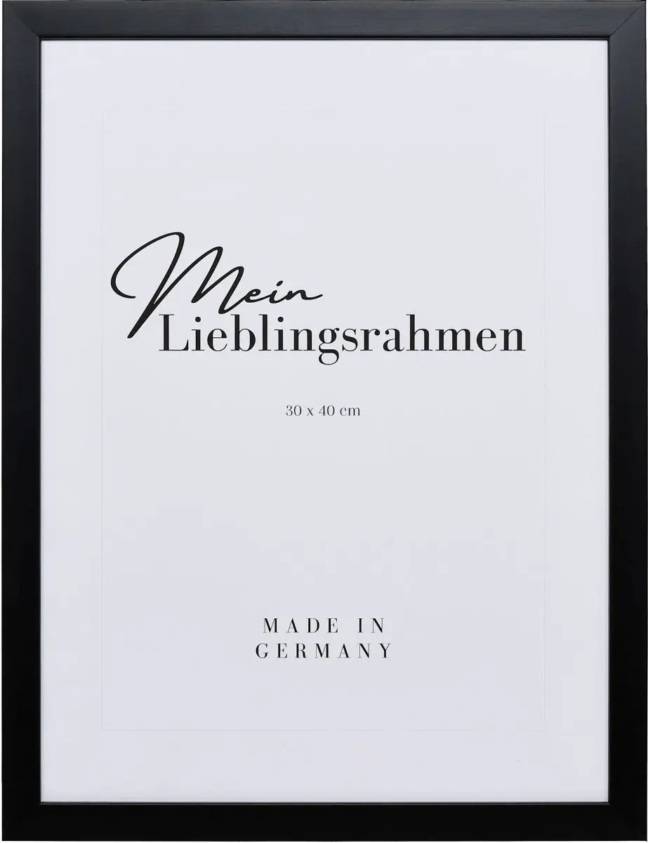 Frontansicht eines schwarzen Bilderrahmens mit geschlossener, glatter OberflÃ¤che und wÃ¼rfelfÃ¶rmigem Profil