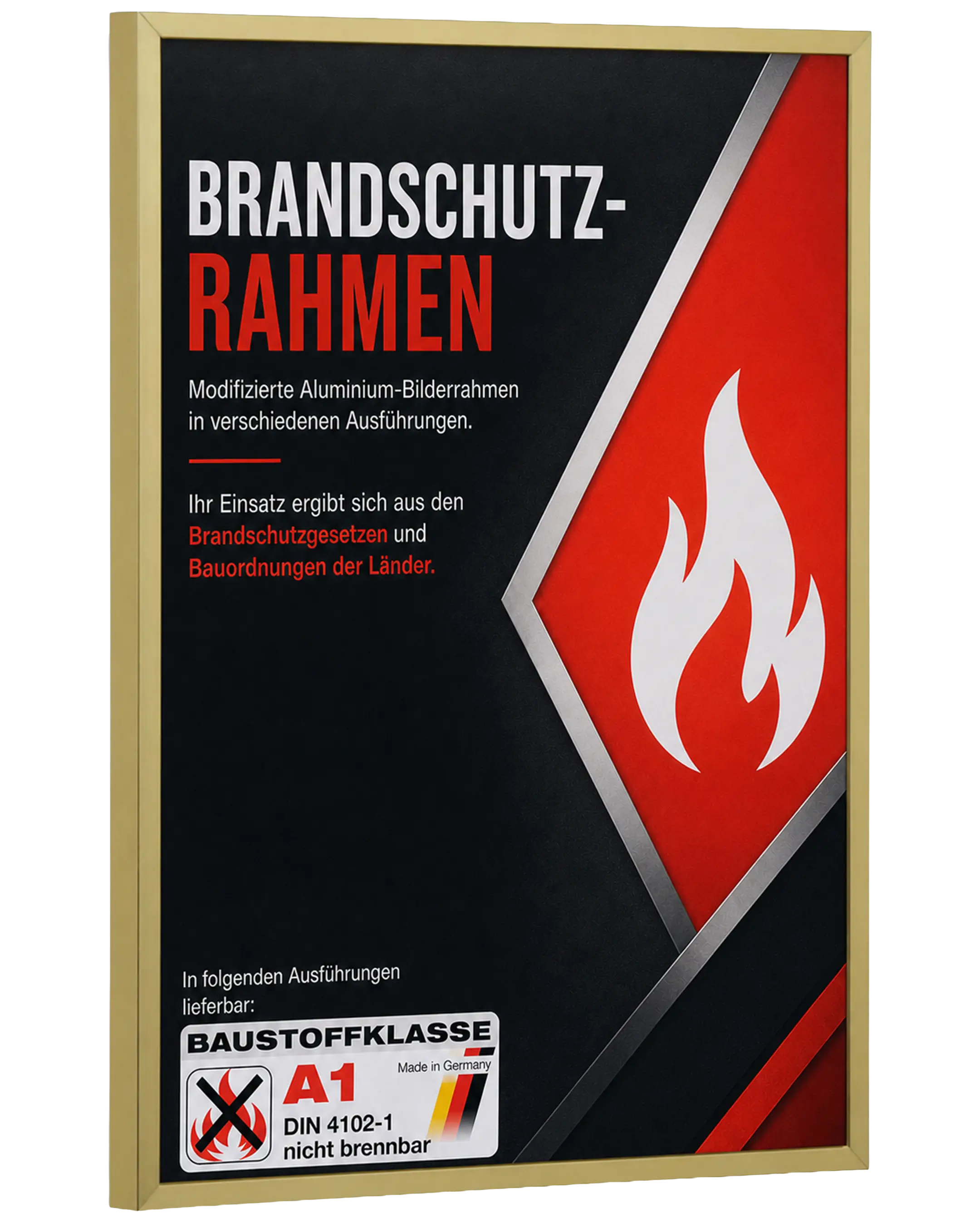 Aluminium fotolijst Mika brandvertragend certificaat A1 goud – zijaanzicht