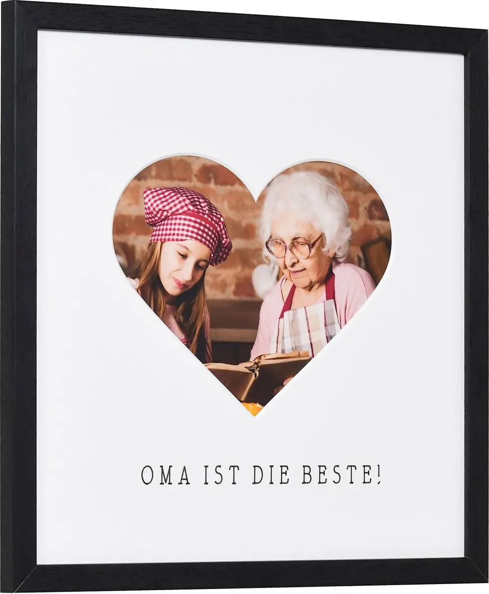 seitliche Ansicht eines Bilderrahmens mit Herzausschnitt fÃ¼r Oma in der Farbe Schwarz
