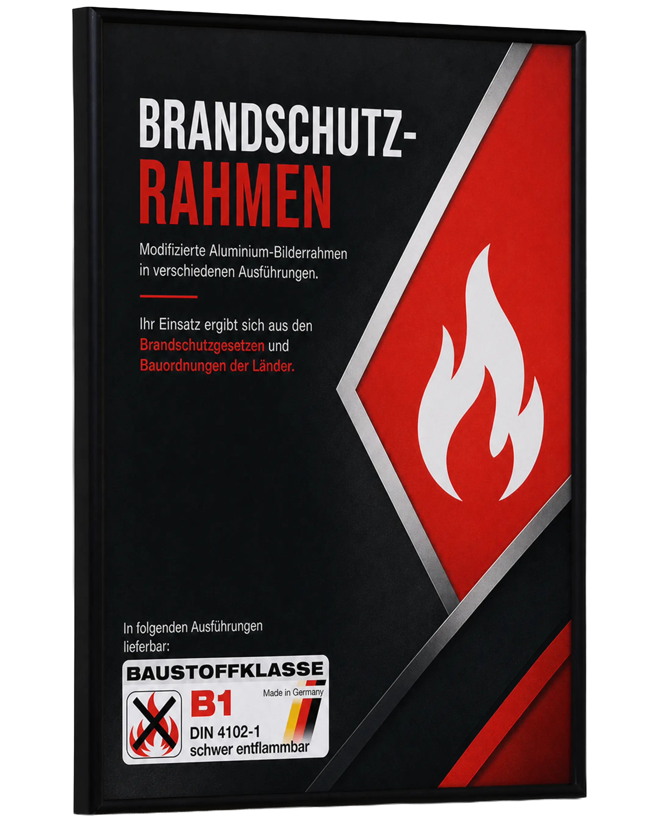 Aluminium fotolijst Noah brandvertragend certificaat B1 zwart – zijaanzicht