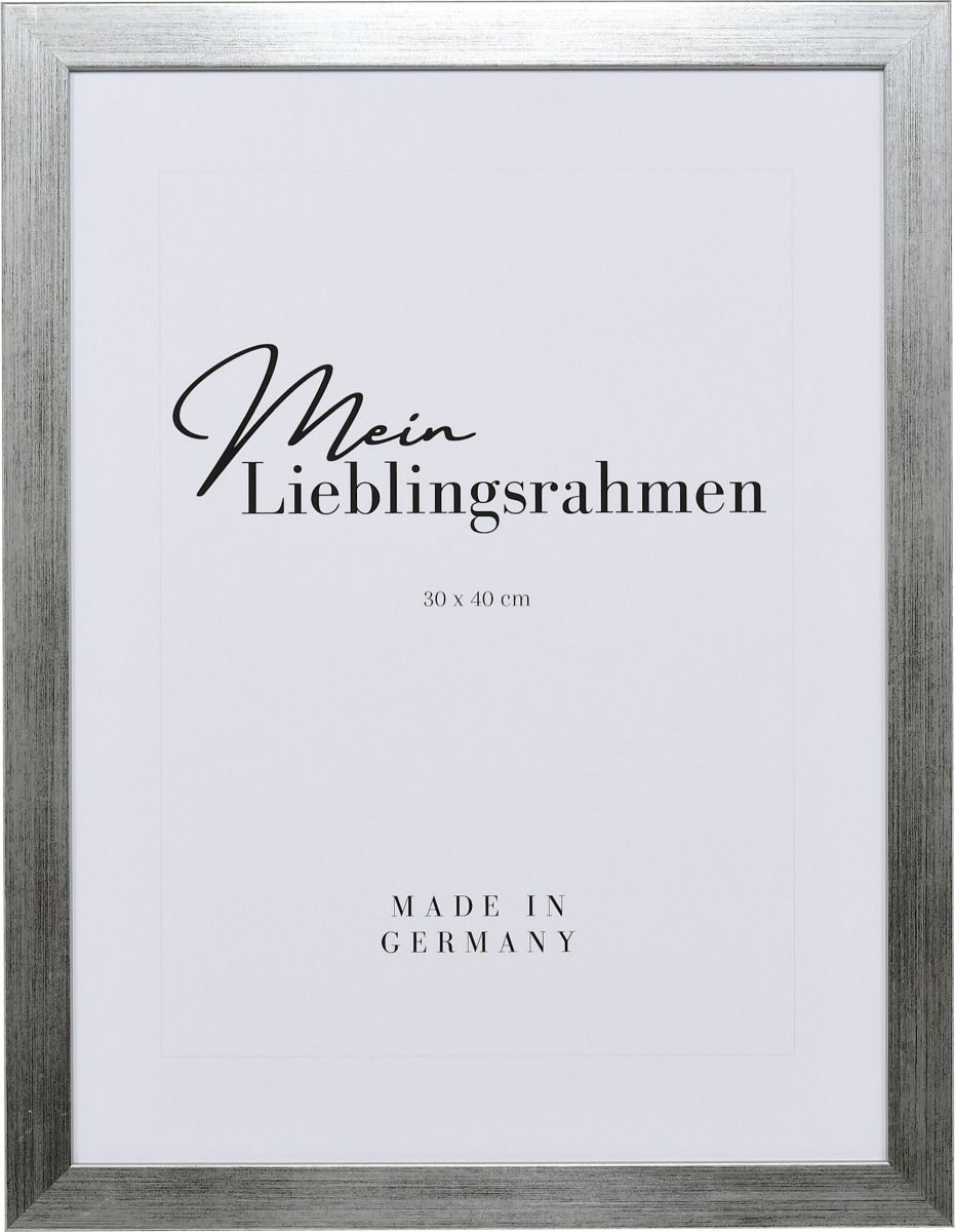 Frontansicht eines silbernen Bilderrahmens mit sichtbarer Holzstruktur, glatter OberflÃ¤che und kantigem, schlichtem Profil