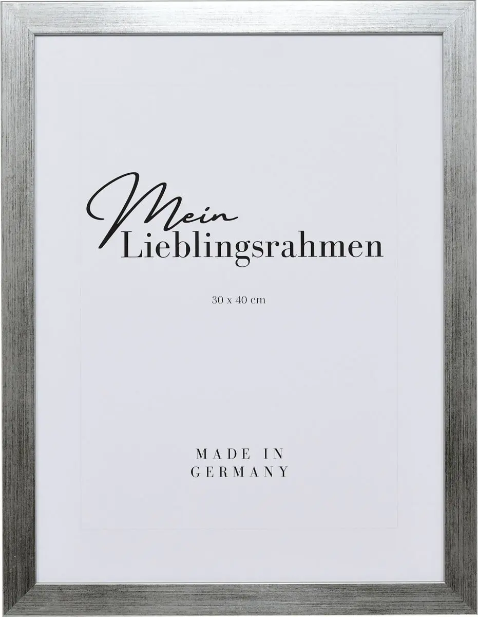 Frontansicht eines silbernen Bilderrahmens mit sichtbarer Holzstruktur, glatter OberflÃ¤che und kantigem, schlichtem Profil