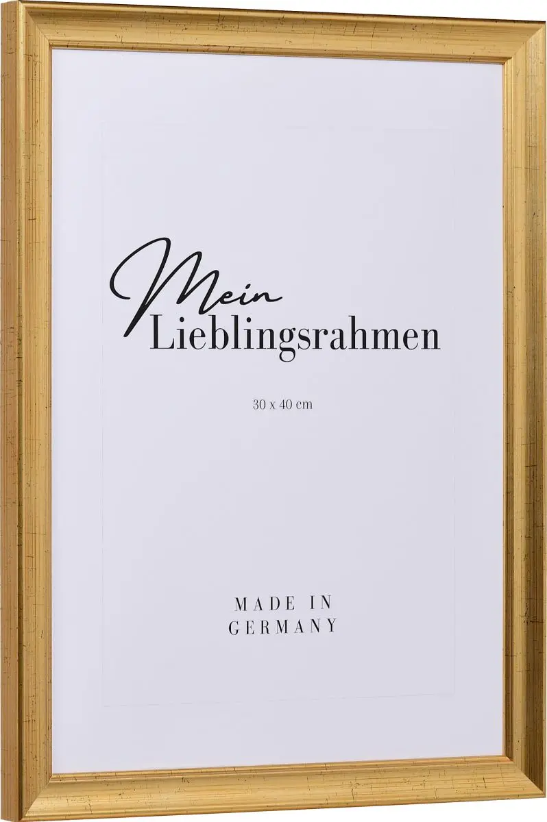 Seitenansicht eines altgoldfarbenen Bilderrahmens mit einer durch ein PrÃ¤gerad aufgebrachten OberflÃ¤che und einem Perlstab