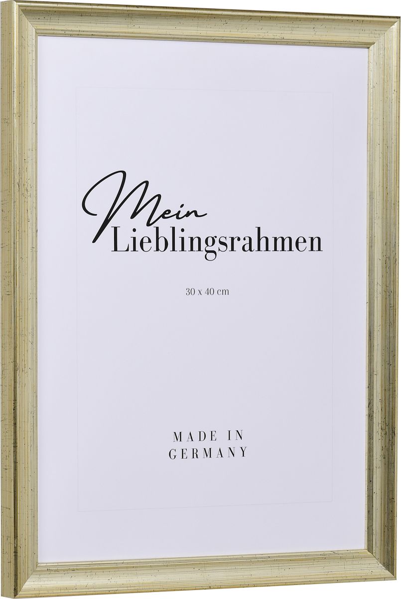 Seitenansicht eines antiksilbernen Bilderrahmens mit einer durch ein PrÃ¤gerad aufgebrachten OberflÃ¤che und einem Perlstab