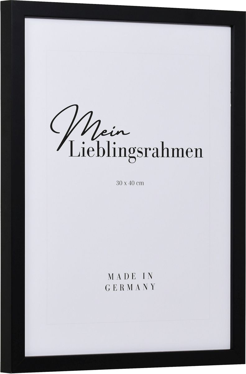 Seitenansicht eines schwarzen Bilderrahmens A4 mit glatter OberflÃ¤che und schlichtem Design