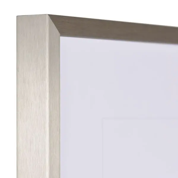 Ansicht der Ecke eines grau gebÃ¼rsteten, matt eloxierten Aluminiumrahmens