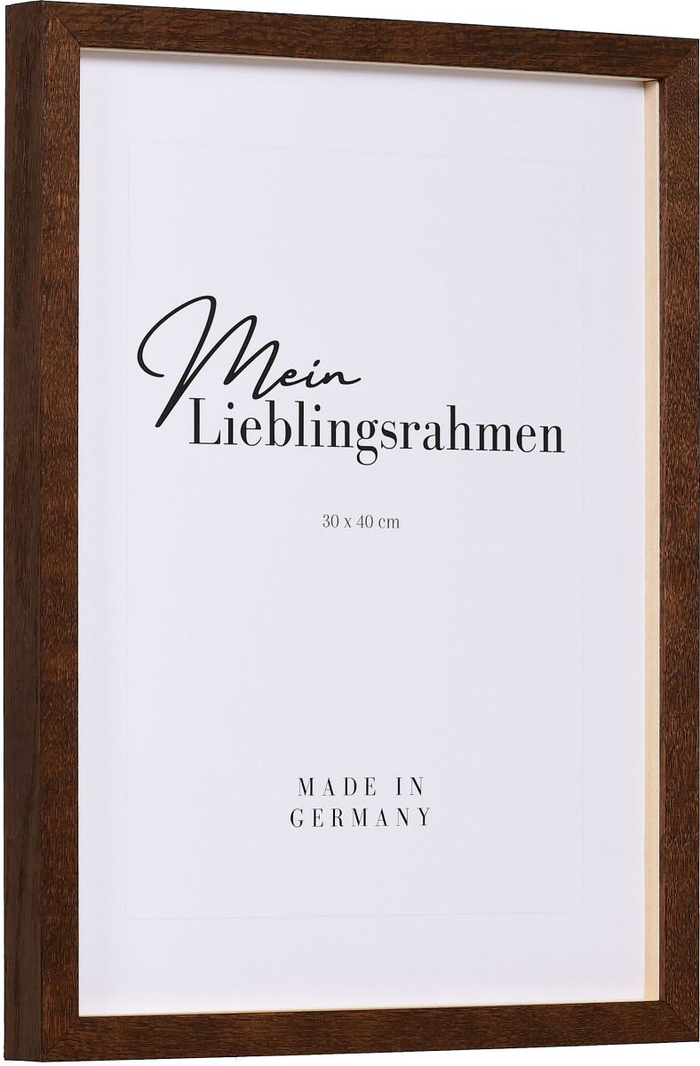 Seitenansicht eines Distanzrahmens in 30x40 in Nussbaum mit natÃ¼rlicher Maserung