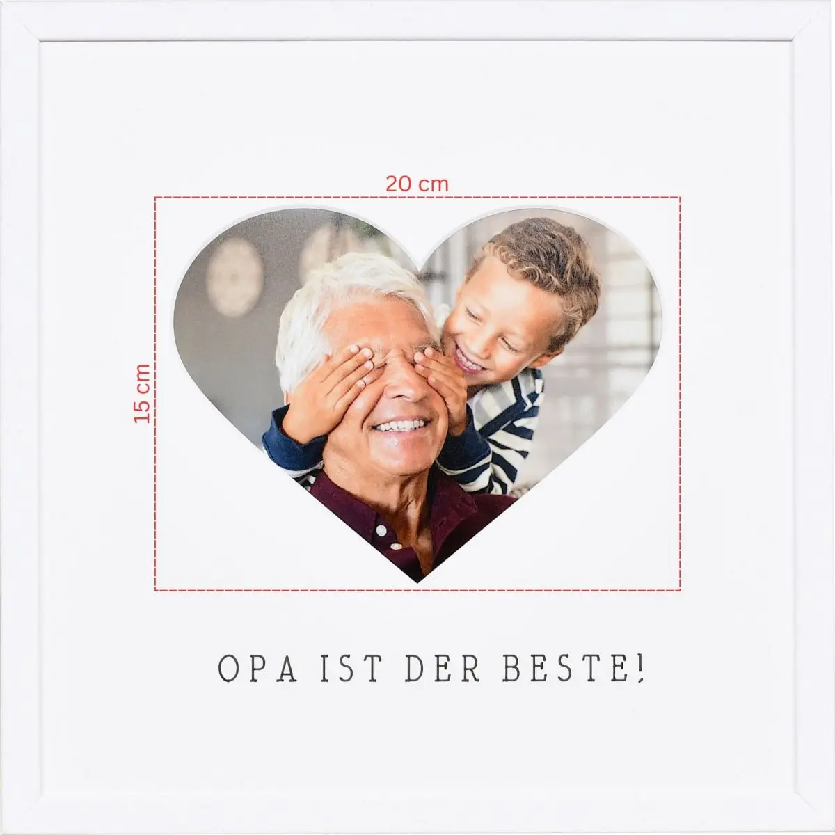 Skizze eines Fotos fÃ¼r ein herzfÃ¶rmiges Passeparpartout in weissem Bilderrahmen 30x30