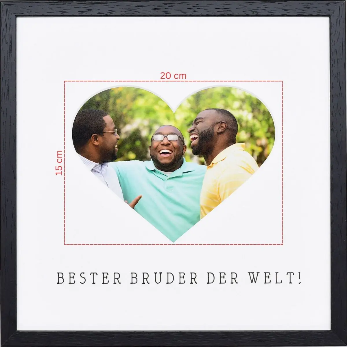 Skizze eines Fotos fÃ¼r ein herzfÃ¶rmiges Passeparpartout in schwarzem Bilderrahmen 30x30