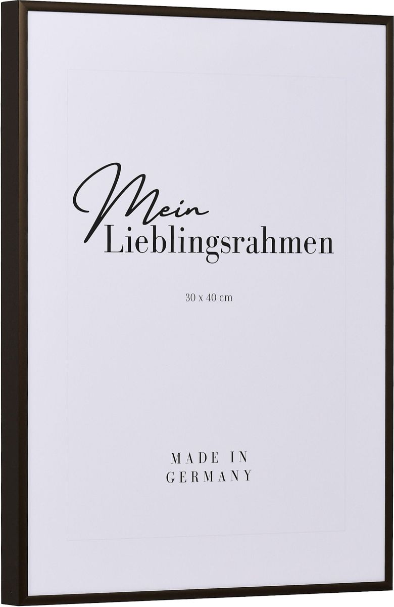 Seitenansicht eines bronzefarbenen, sehr formstabilen Aluminiumrahmens mit patentiertem Eckverbindersystem