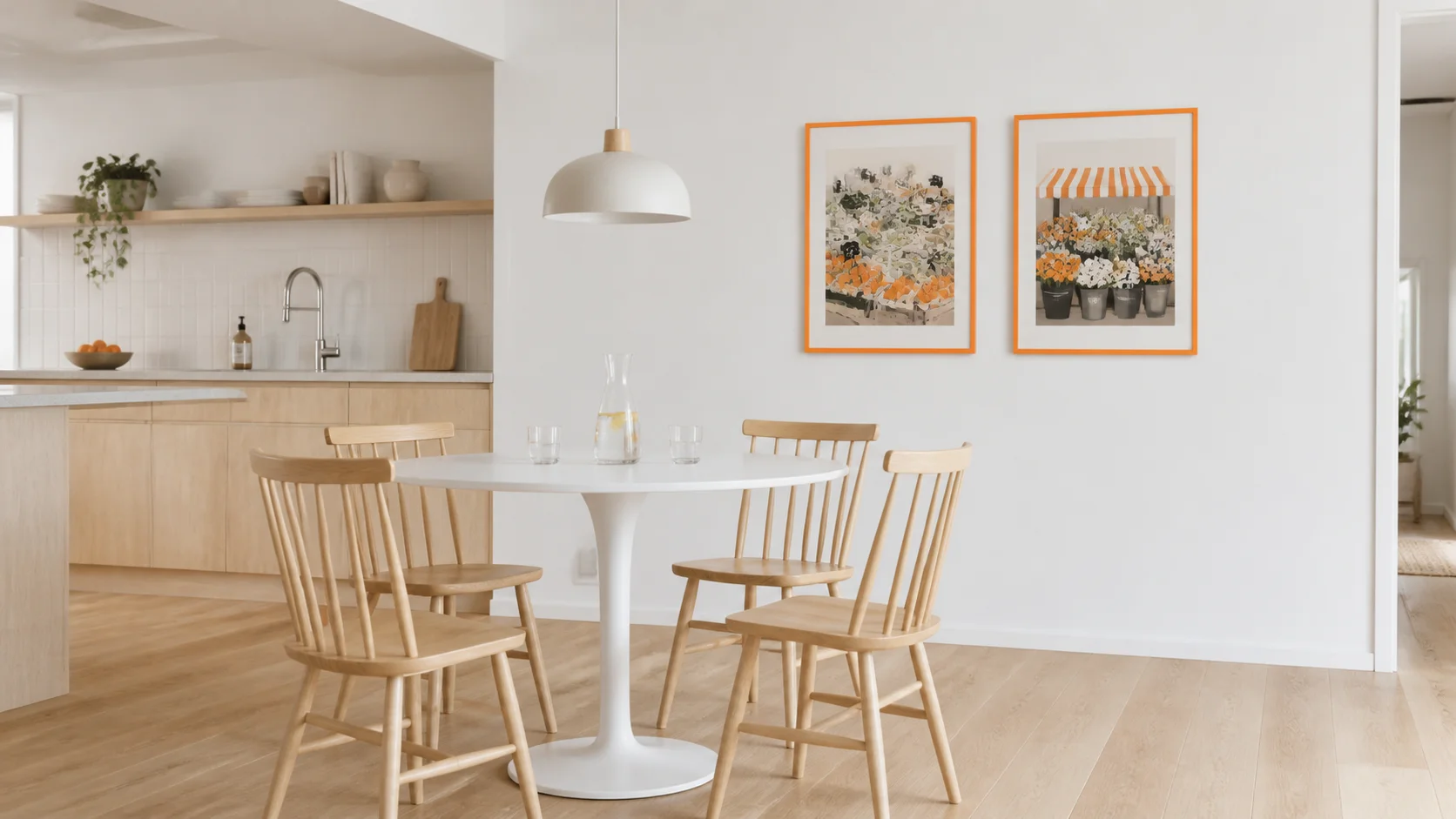 Neon houten fotolijst Bonnie oranje in een interieur