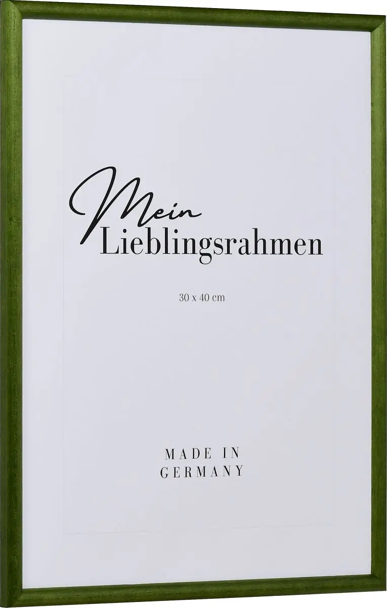 Seitenansicht eines klassischen, offenporigen Holzrahmens in der Farbe TannengrÃ¼n mit schmalem Halbrundprofil