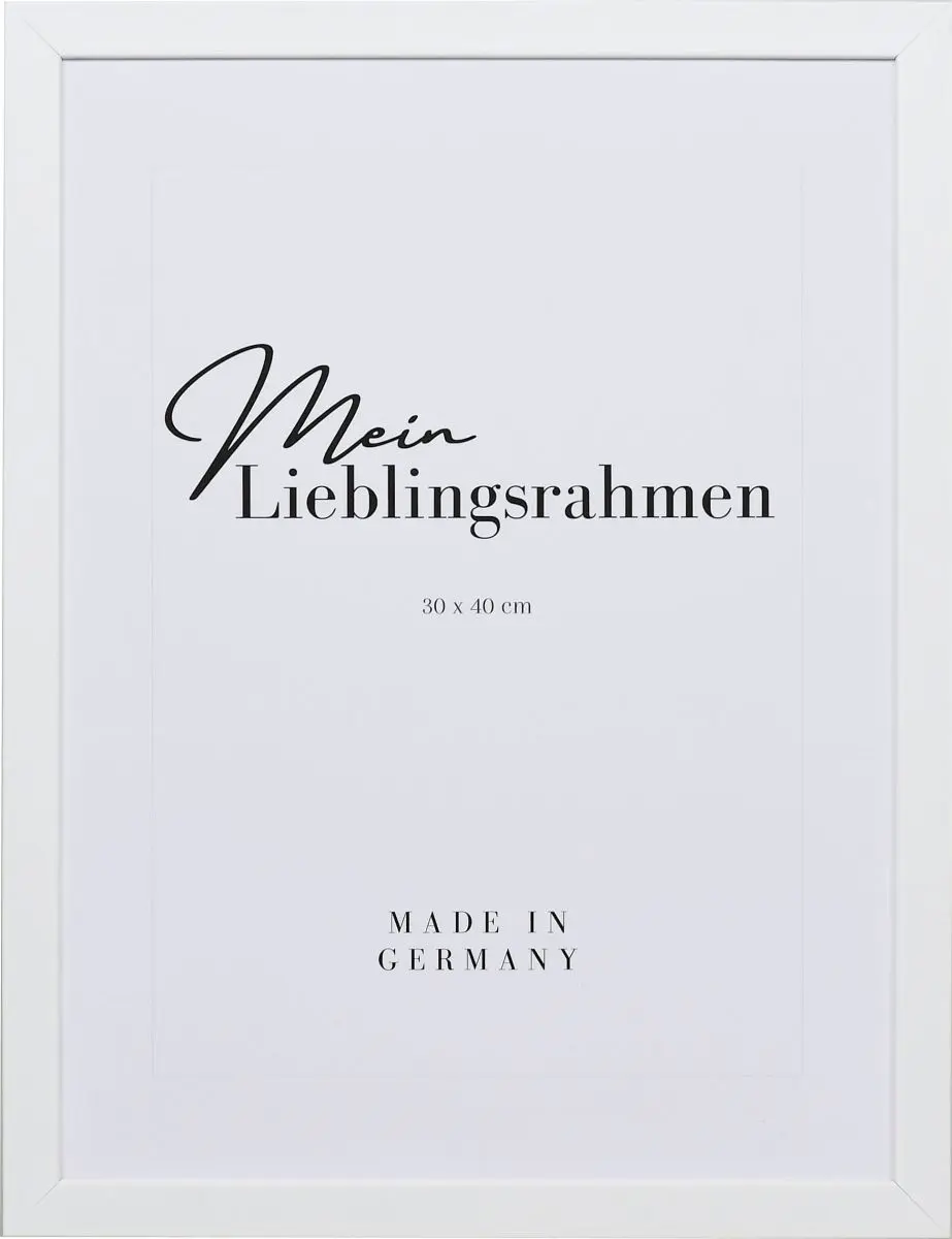 Frontansicht eines weissen Bilderrahmens mit geschlossener, glatter OberflÃ¤che und wÃ¼rfelfÃ¶rmigem Profil