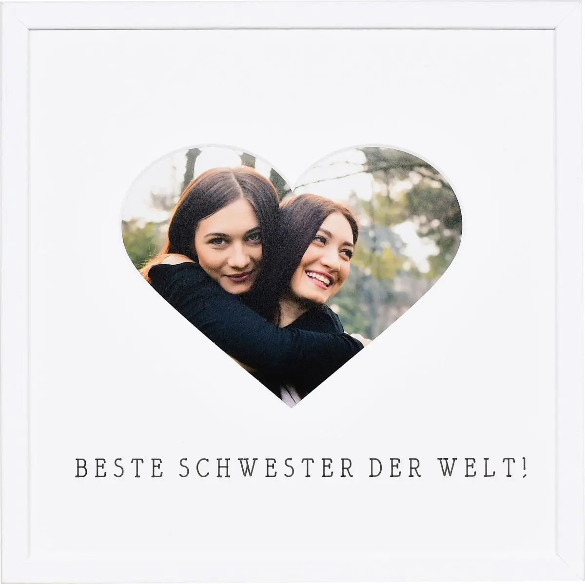 Fotolijst met hartuitsparing voor de beste zus van de wereld in de kleur wit