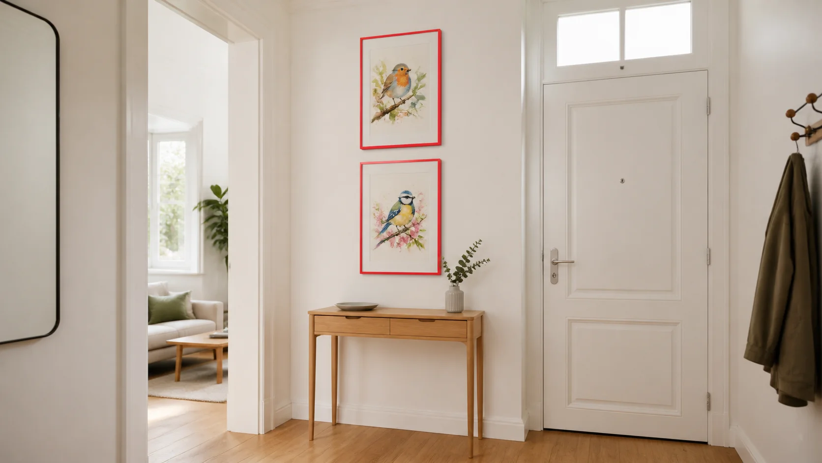 Neon houten fotolijst Bonnie rood in een interieur