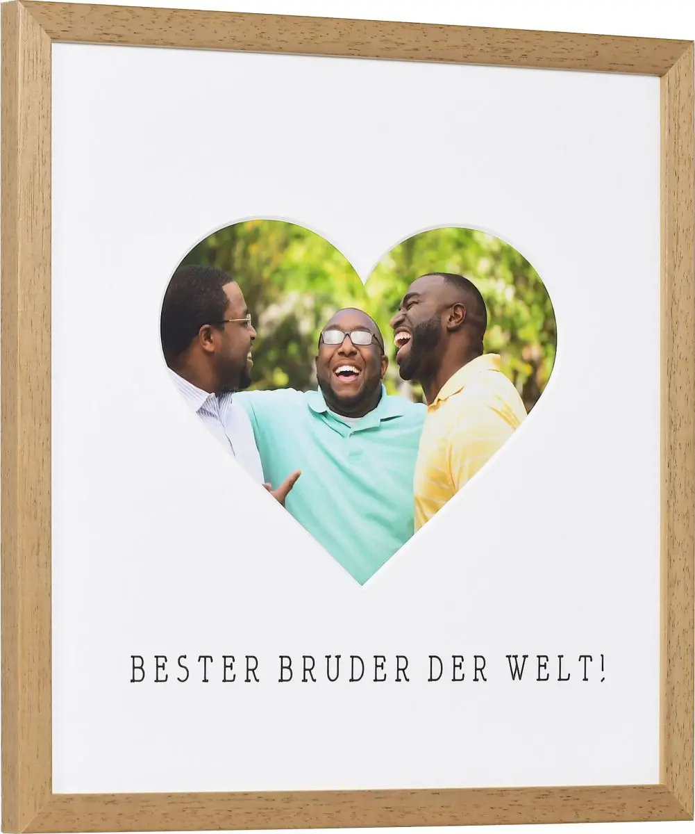 zijaanzicht van een fotolijst met hartuitsparing voor de beste broer van de wereld in de kleur eiken