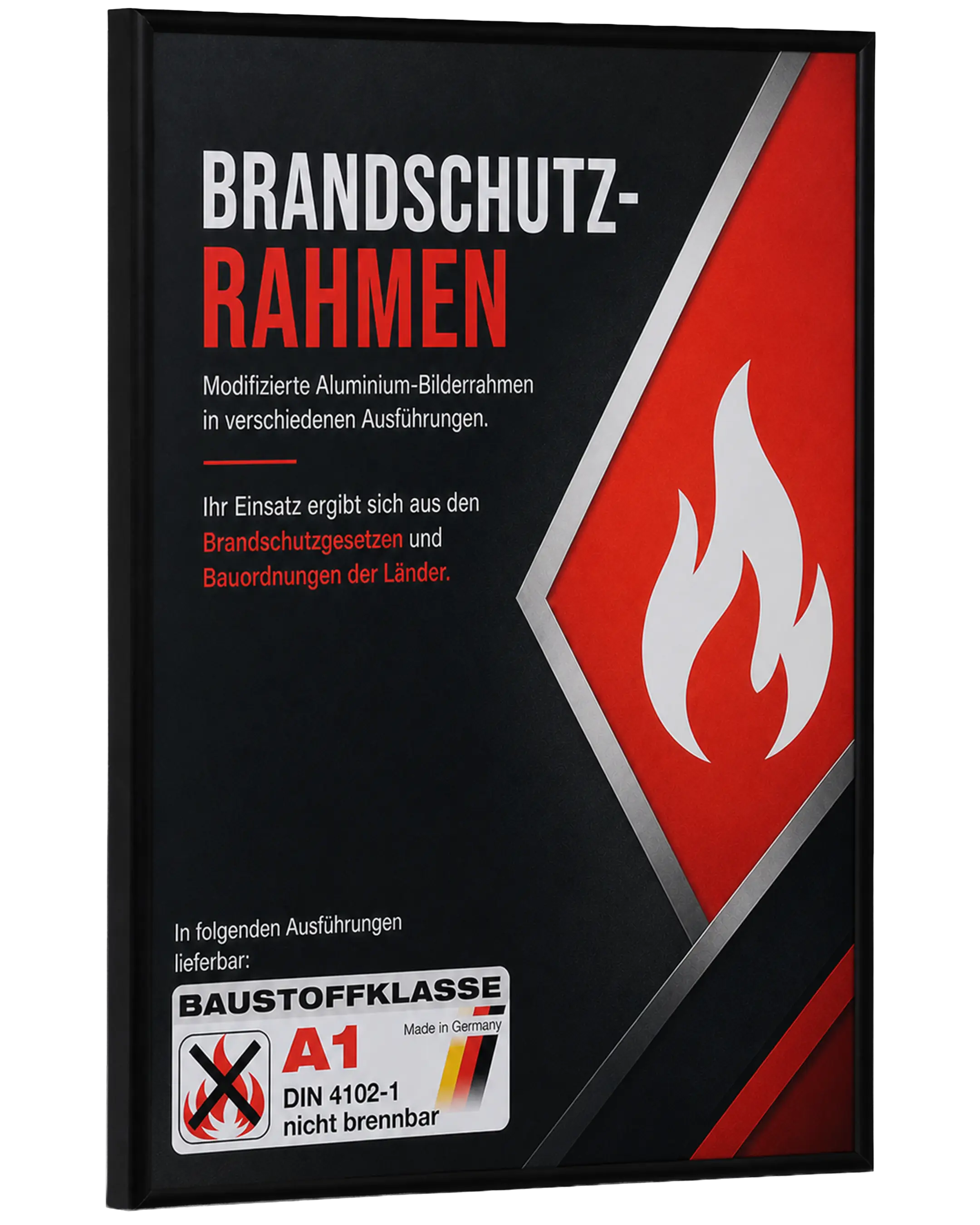 Aluminium fotolijst Noah brandvertragend certificaat A1 zwart – zijaanzicht