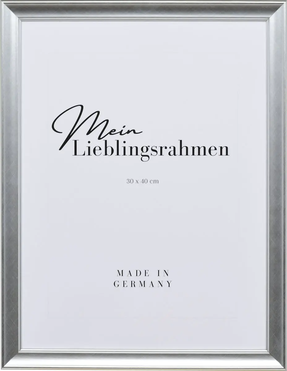 Frontansicht eines klassischen, silbernen Holzrahmens mit KreuzbÃ¼rstung, glatter OberflÃ¤che, Hohlkehle und einer gekehlten Innenkante