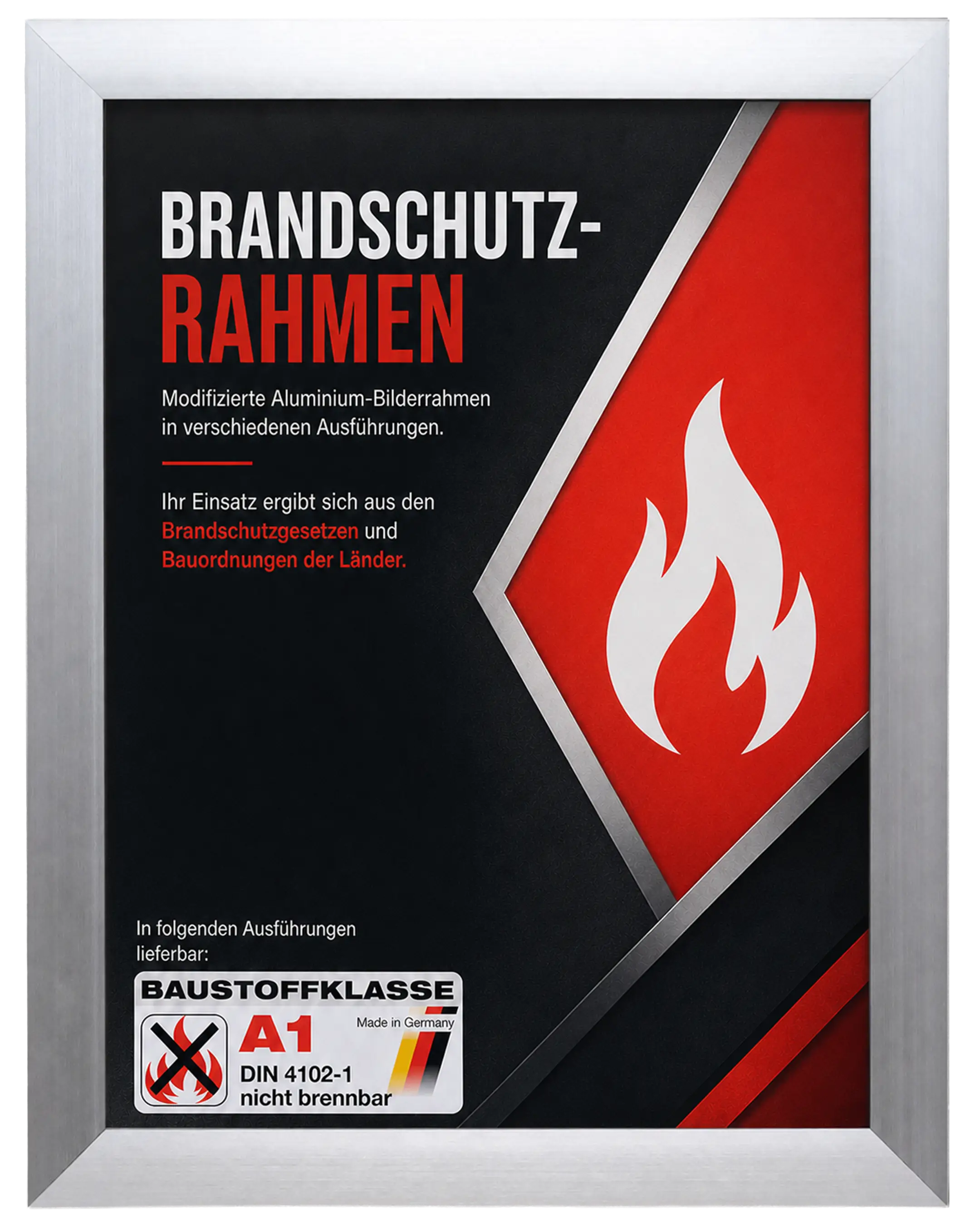 Aluminium fotolijst Costa brandvertragend certificaat A1 zilver – vooraanzicht