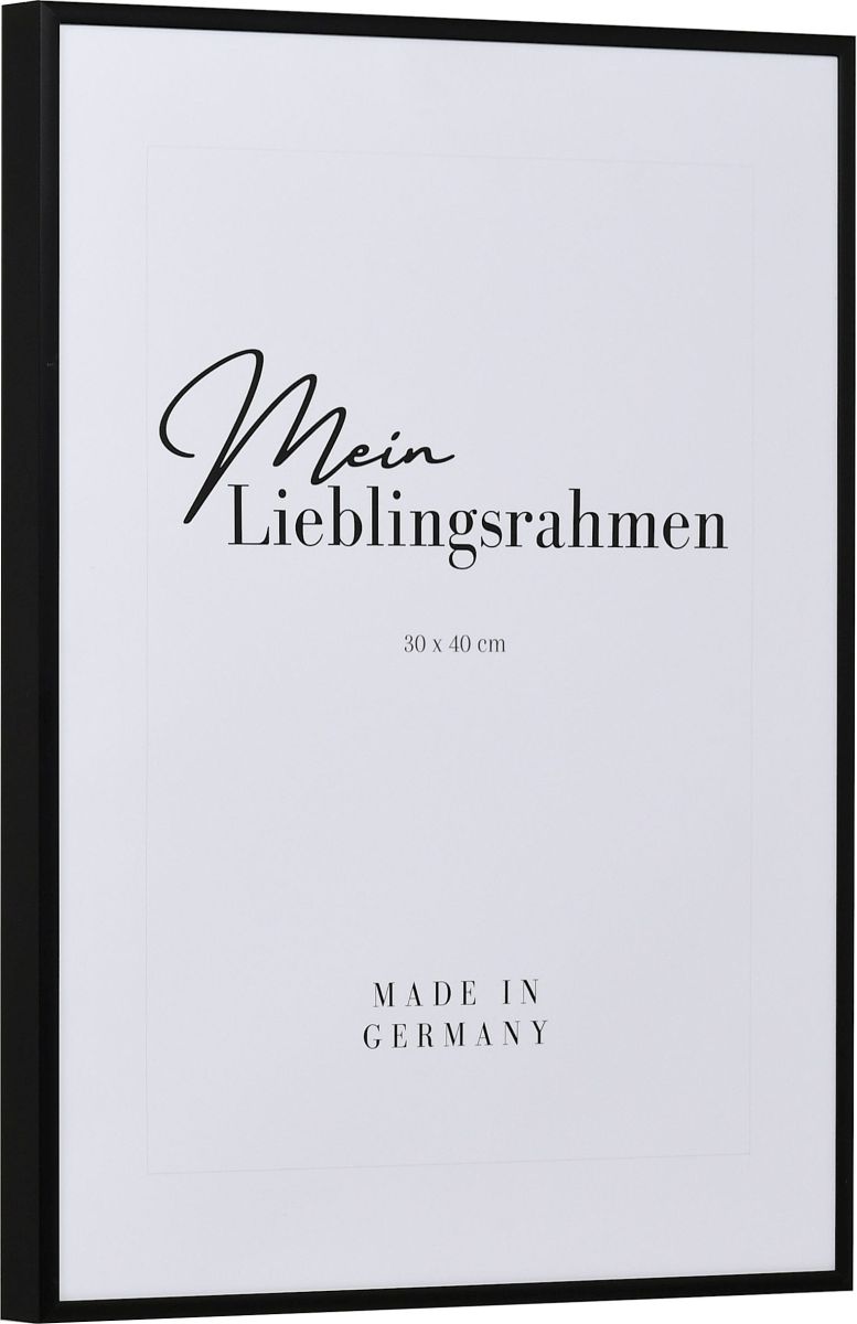 Seitenansicht eines schwarzen, sehr formstabilen Aluminiumrahmens mit patentiertem Eckverbindersystem