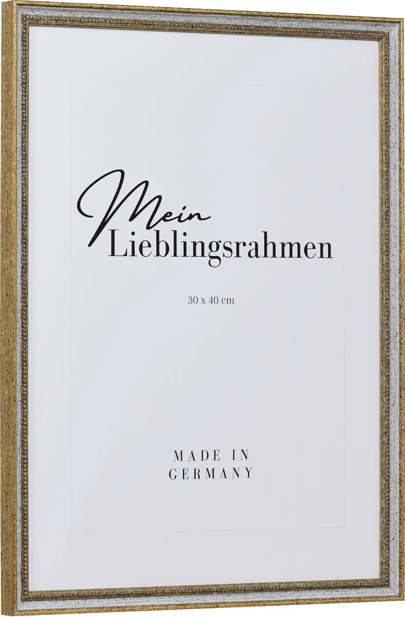 Seitenansicht eines klassischen, antiken Holzrahmens in der Farbe Weiss mit Perlkante