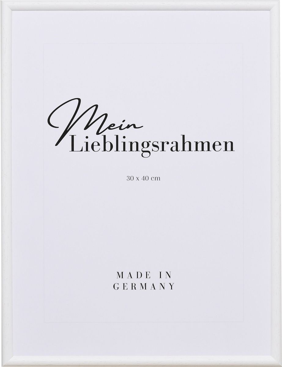Frontansicht eines klassischen, offenporigen Holzrahmens in der Farbe weiss mit schmalem Halbrundprofil