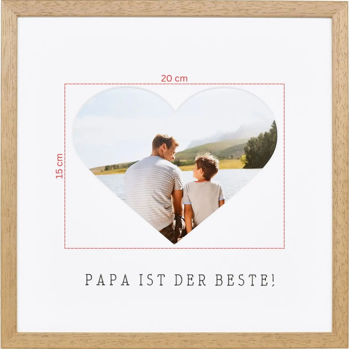 Schets van een foto voor een hartvormig passe-partout in eikenkleurige fotolijst 30x30