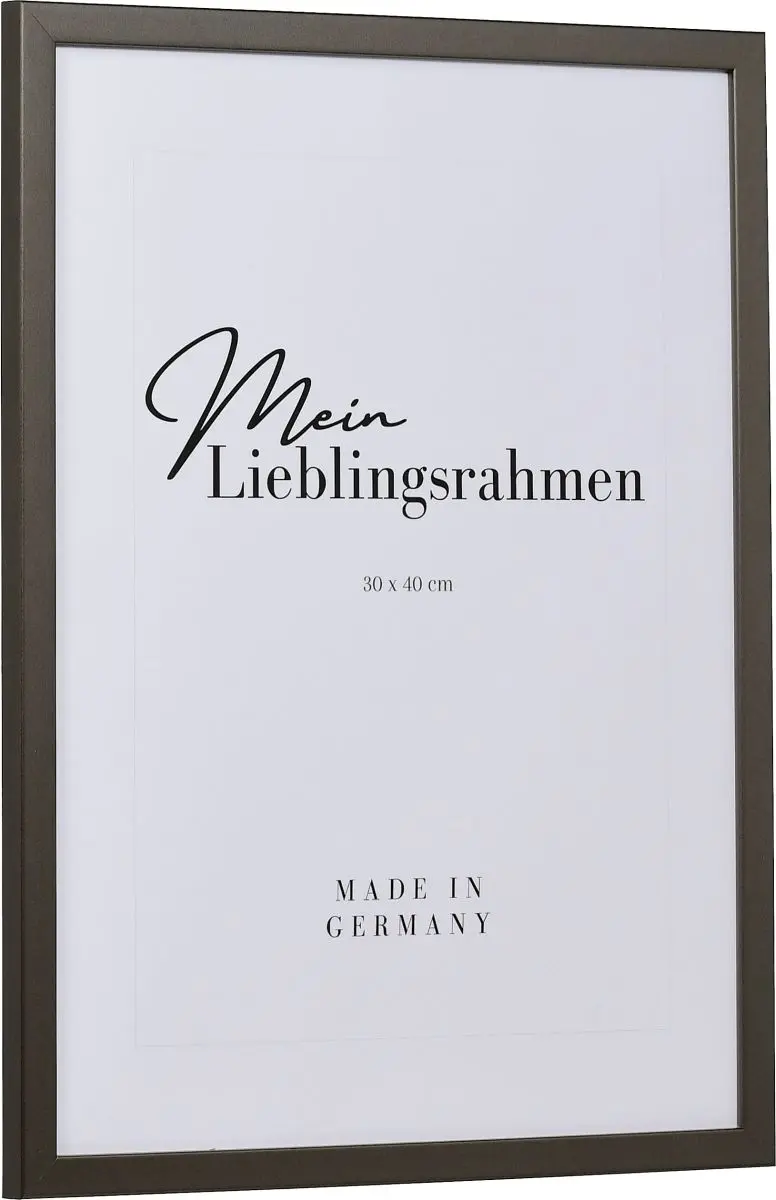 Seitenansicht eines schmalen, platinfarbenen Bilderrahmens mit sichtbarer Holzstruktur und glatter OberflÃ¤che