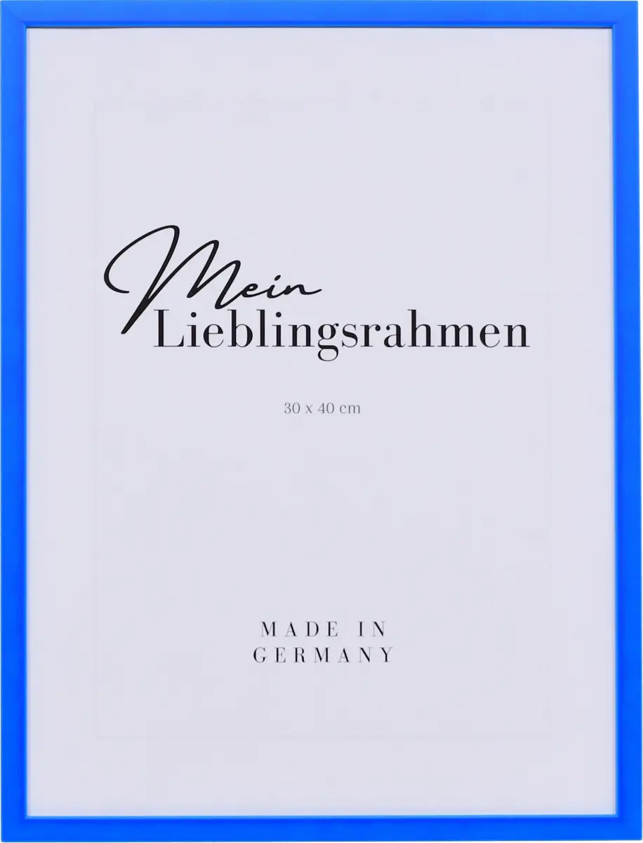 Vooraanzicht van een neonblauw houten lijst in 30x40 in moderne stijl