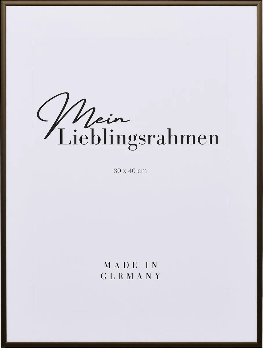 Frontansicht eines broncefarbenen, extrem formstabilen Aluminiumrahmens mit patentiertem Eckverbindersystem