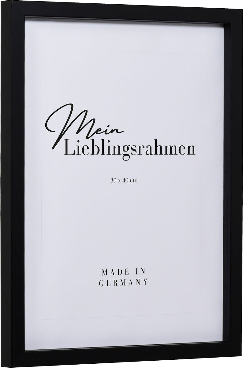 Seitenansicht eines schwarzen Bilderrahmens A4 mit glatter OberflÃ¤che und schlichtem Design