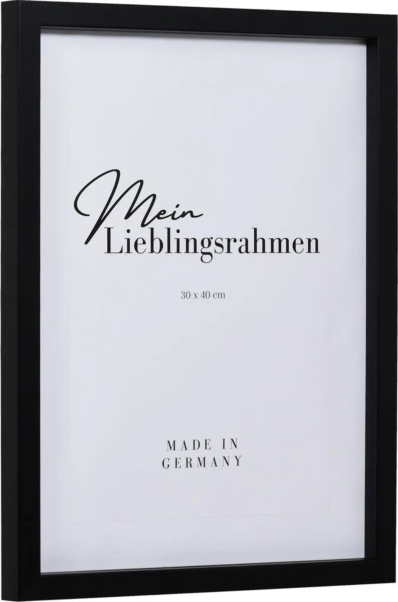 Seitenansicht eines schwarzen Bilderrahmens A4 mit glatter OberflÃ¤che und schlichtem Design