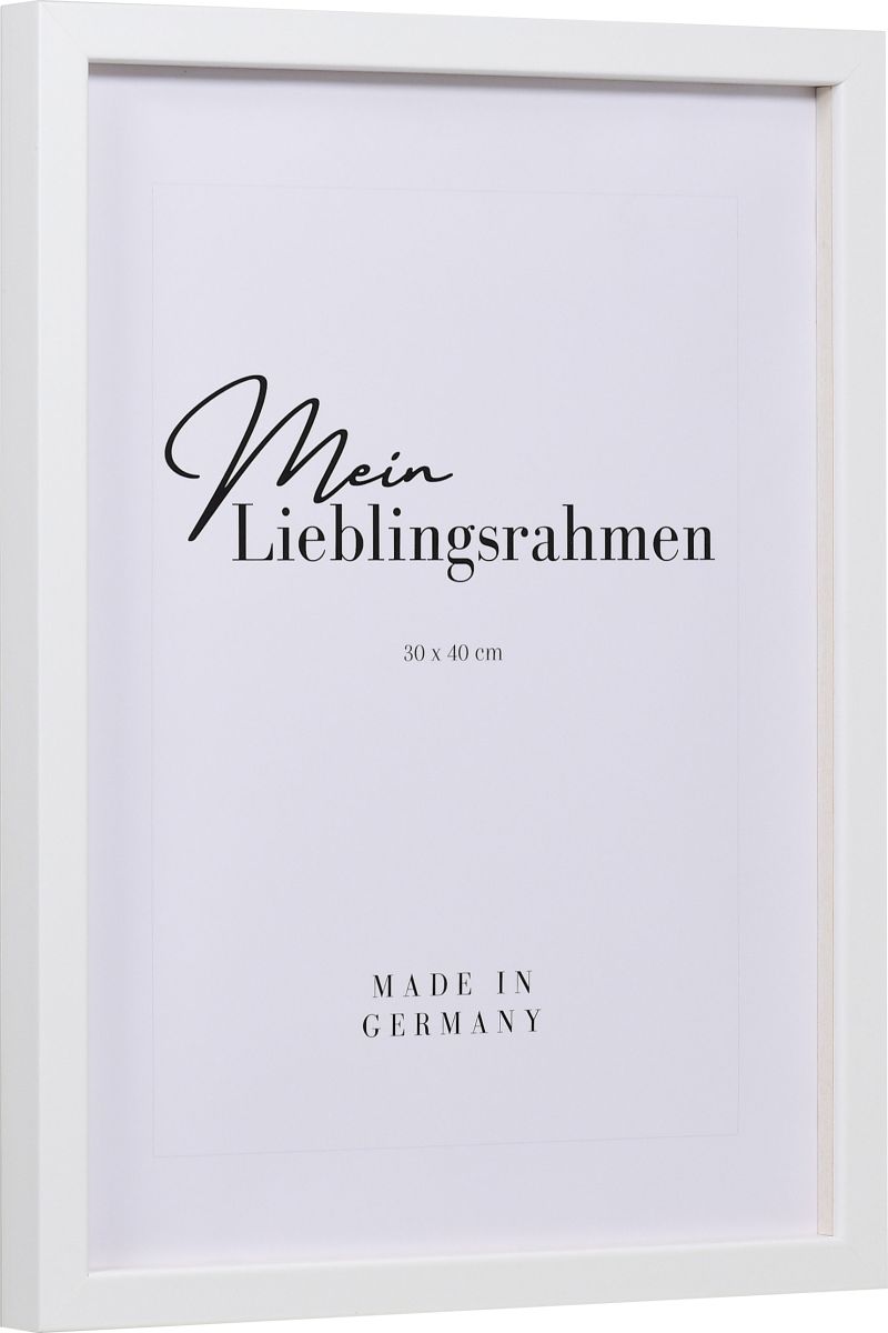 Seitenansicht eines weissen Bilderrahmens A4 mit glatter OberflÃ¤che und schlichtem Design