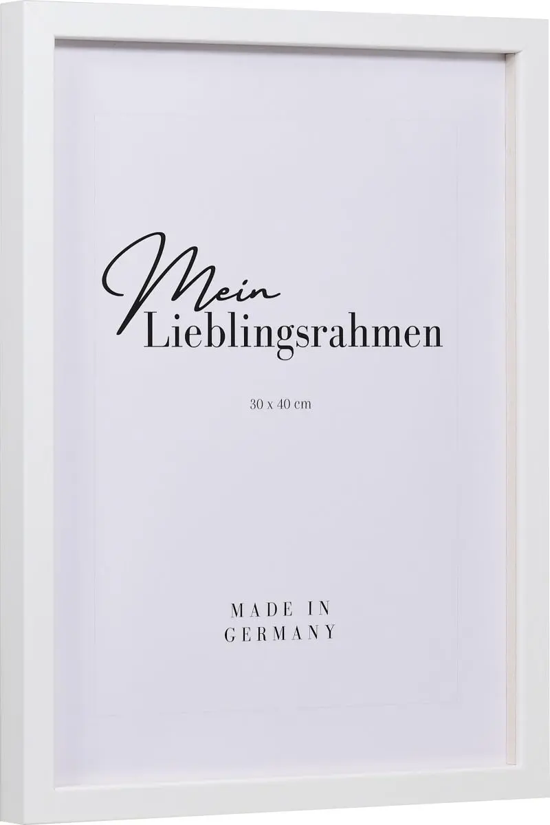 Seitenansicht eines weissen Bilderrahmens A4 mit glatter OberflÃ¤che und schlichtem Design