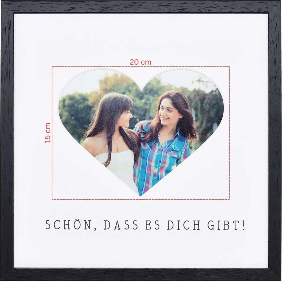 Skizze eines Fotos fÃ¼r ein herzfÃ¶rmiges Passeparpartout in schwarzem Bilderrahmen 30x30