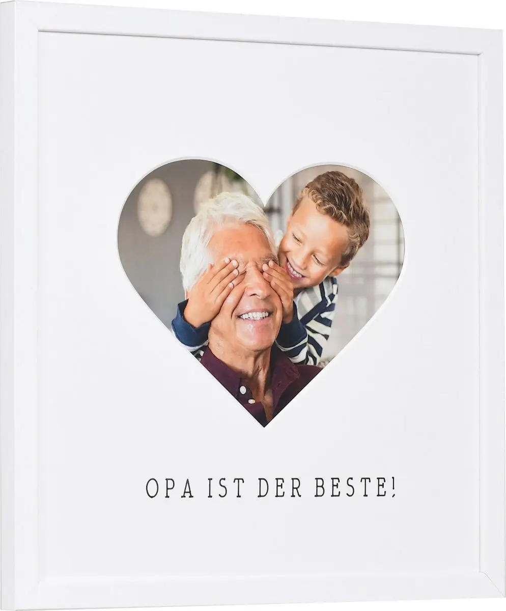 seitliche Ansicht eines Bilderrahmens mit Herzausschnitt fÃ¼r Opa in der Farbe Weiss