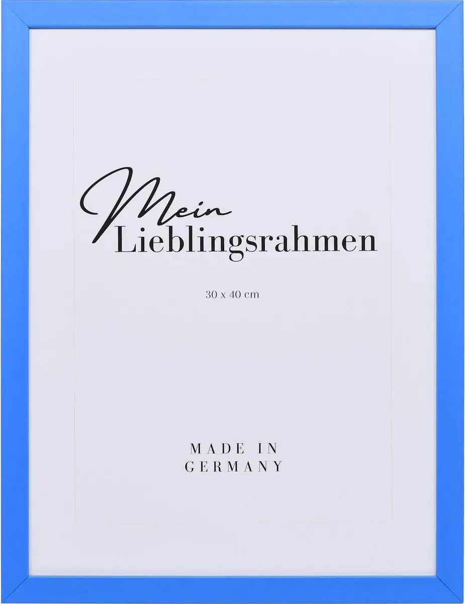 Frontansicht eines blauen Holzrahmens mit geschlossener, glatter OberflÃ¤che und wÃ¼rfelfÃ¶rmigem Profil