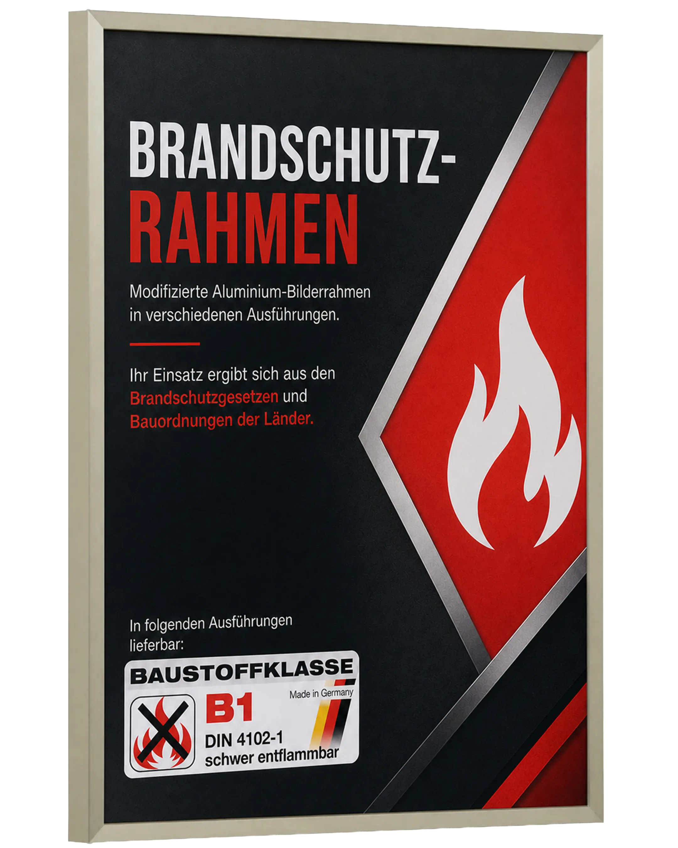 Aluminium fotolijst Mika brandvertragend certificaat B1 champagne – zijaanzicht