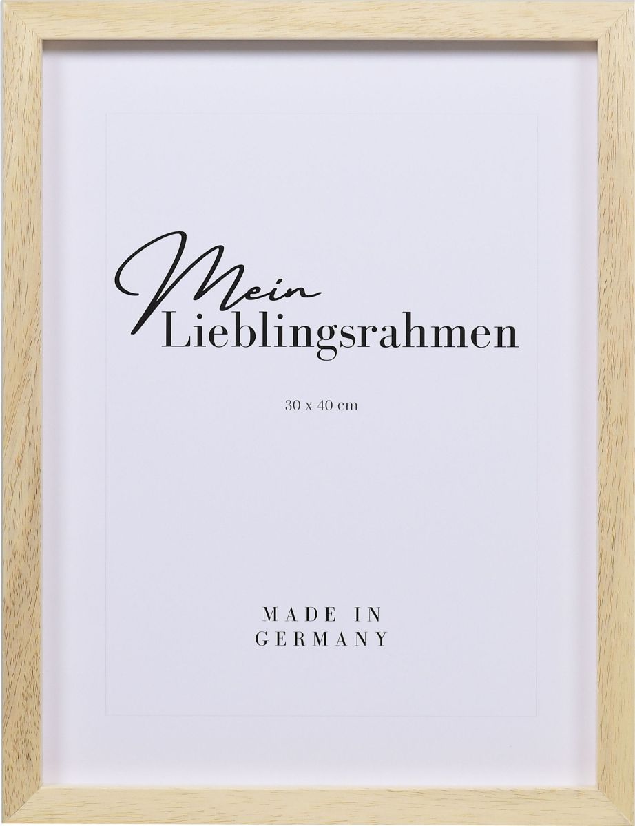 Frontansicht eines naturfarbenen Bilderrahmens mit tiefenversetzter Leiste, 70x100 cm