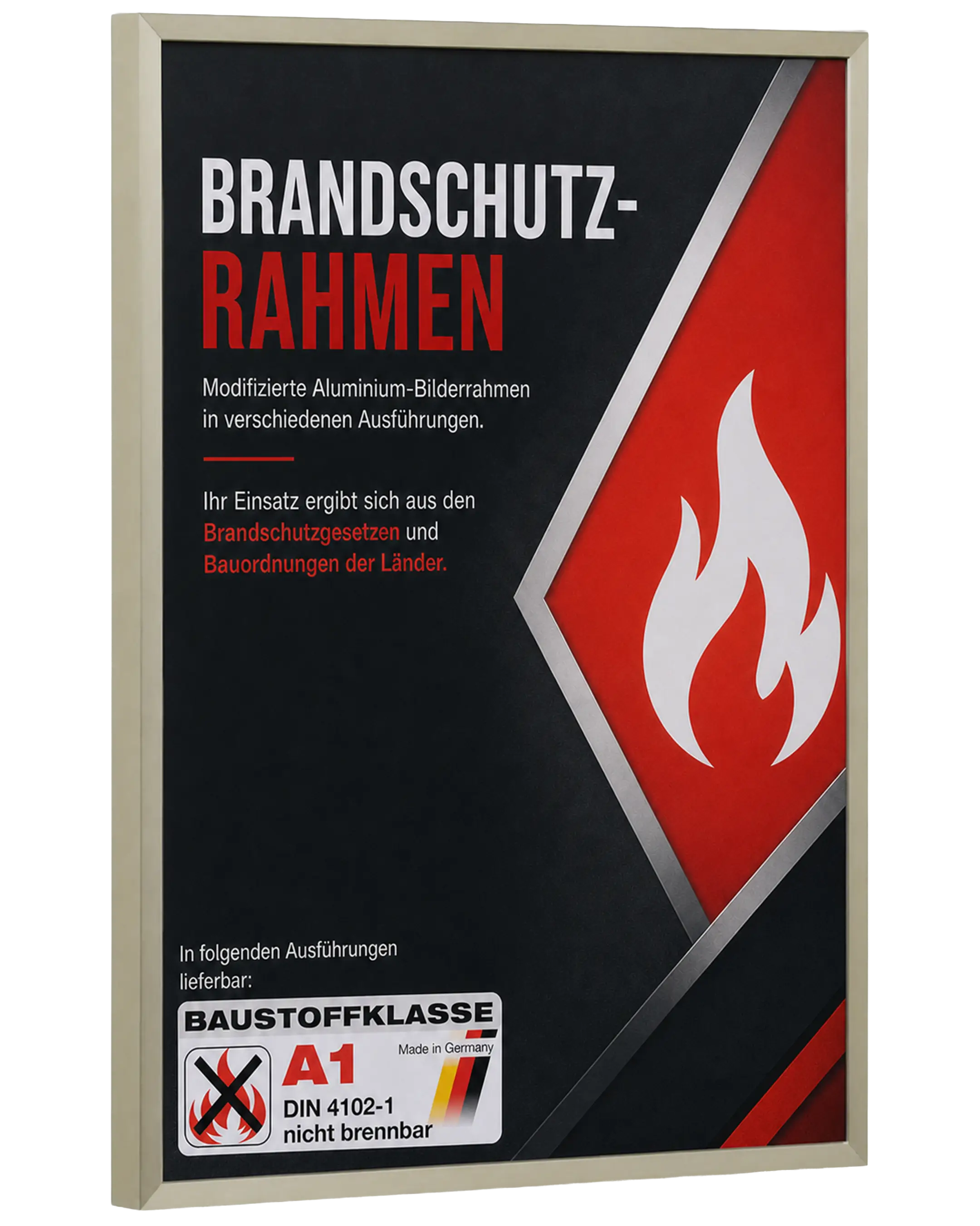 Aluminium fotolijst Mika brandvertragend certificaat A1 champagne – zijaanzicht