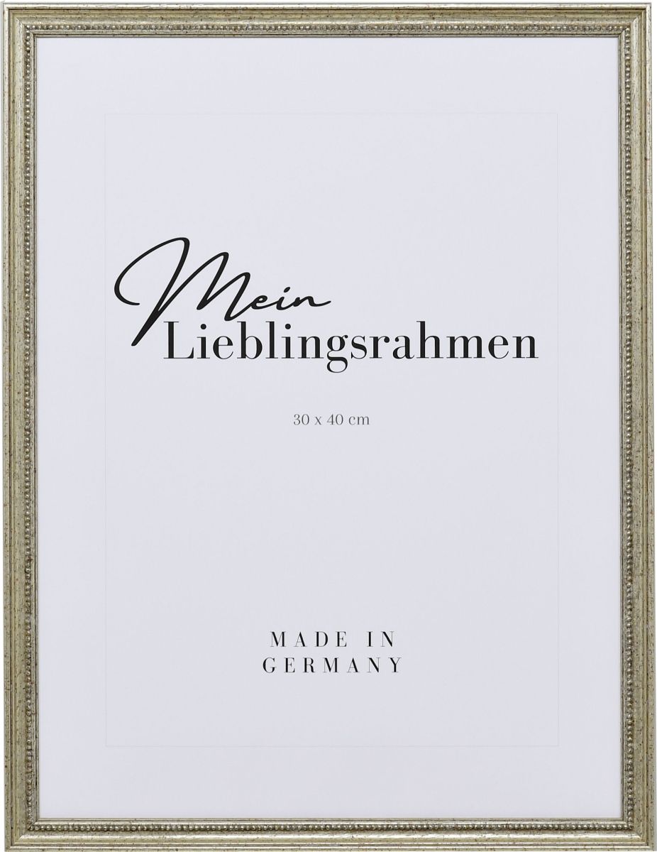Vooraanzicht van een klassieke, antiekzilveren houten lijst met parelrand