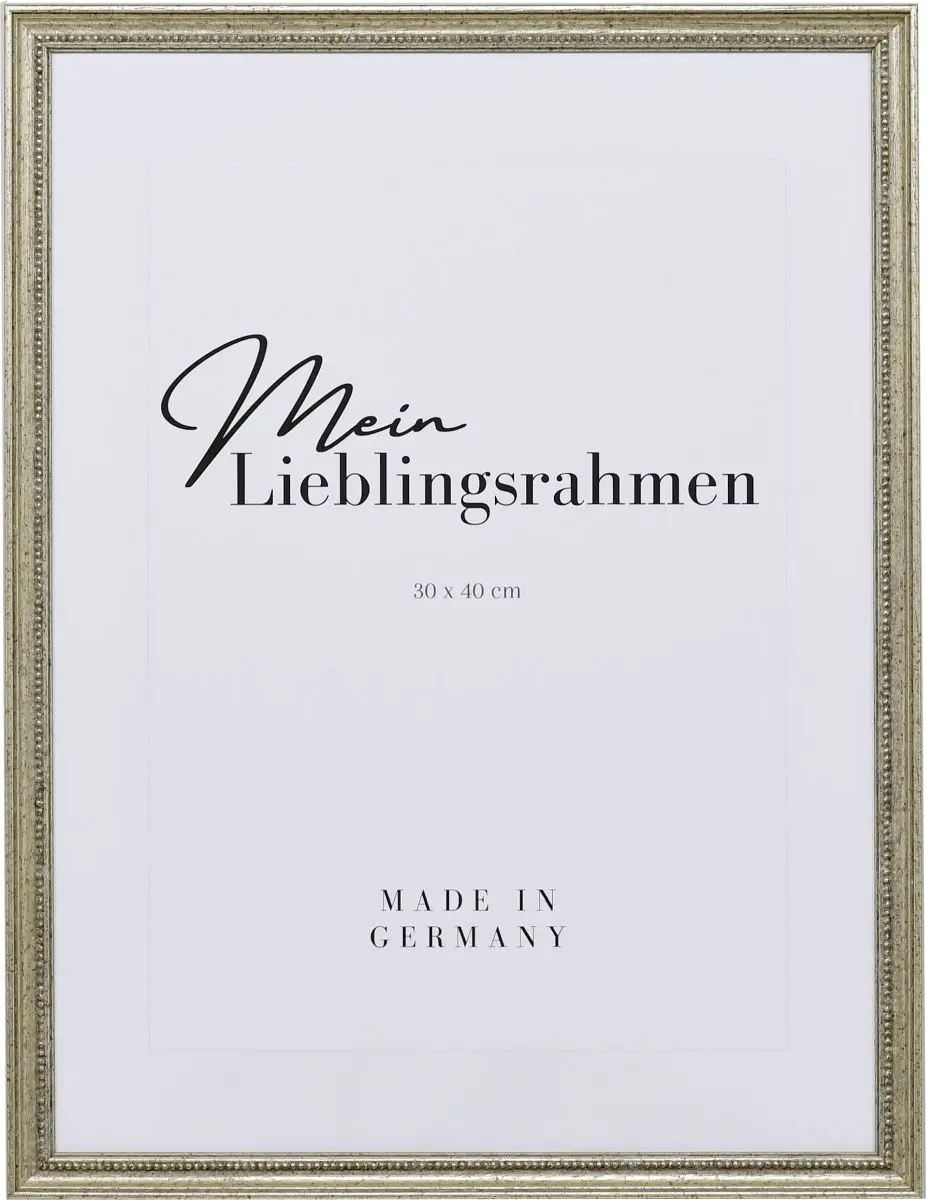 Vooraanzicht van een klassieke, antiekzilveren houten lijst met parelrand